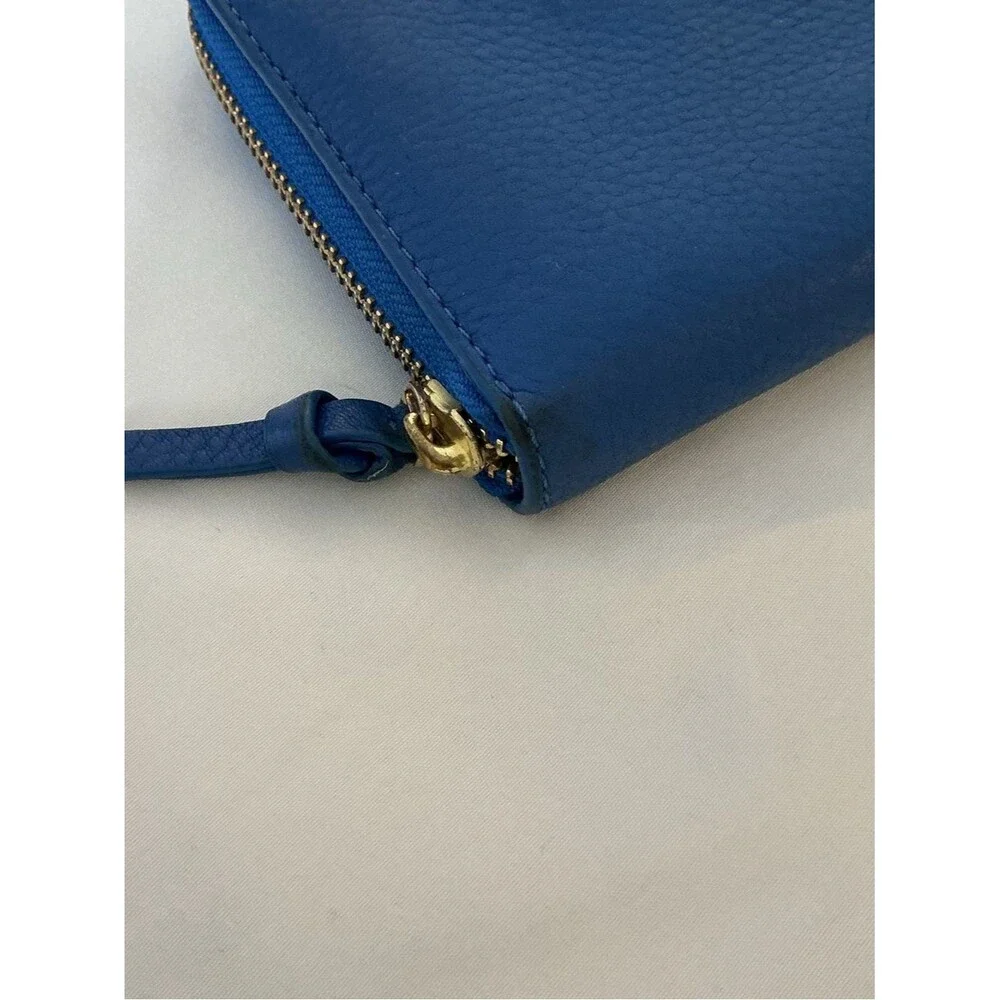 Tory Burch Cobalt Blue Zip-Around Wallet with Gold Logo